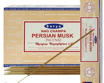 Satya Nag Champa Persian Musk 180 gramów. 12 pudełek x 15 g na pudełko. Premium Handrolled Incense sticks.
