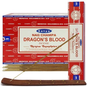 Satya Nag Champa Dragons Blood 180 grams. 12 boxes x 15 g per box. Premium Handmade Incense sticks.