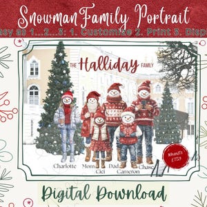 Personalized Snowman Family Christmas Portrait: Custom Holiday Digital Print (Digital Download)