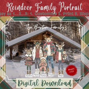 Personalized Reindeer Family Christmas Portrait: Custom Holiday Digital Print (Digital Download)