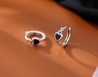 Sterling Silver Heart Huggie Hoop Earrings: Minimalist Jewelry