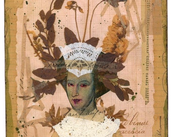 Original Artwork, SEPIA HERBAL, Mixed Media Collage by Lynne Perrella