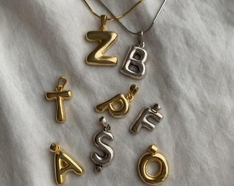 Personalized Bubble Letter Necklace Custom Initial Pendant 14k Gold Plated 3D Balloon Letter Jewelry Gift for Her