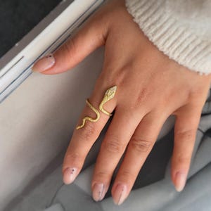 Open Snake Ring , Adjustable Serpent Ring , Dainty Statement Ring, Crystal Gothic Snake Ring, Trendy Gold Jewelry Gift