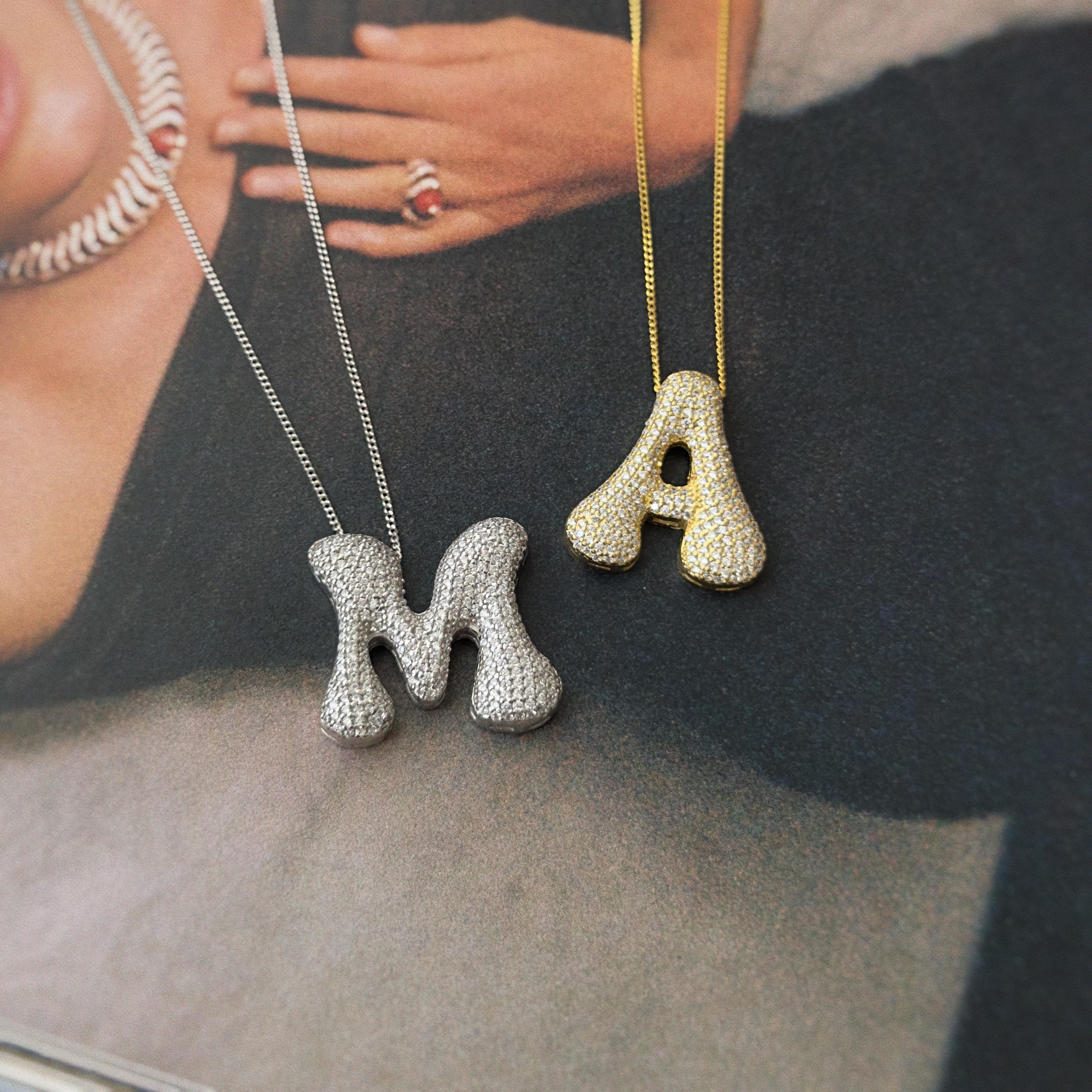 Collana Con Ciondolo Lettera In Zirconia RWQIAN - Argento/Oro, Regalo Donna Personalizzato - Foto 5