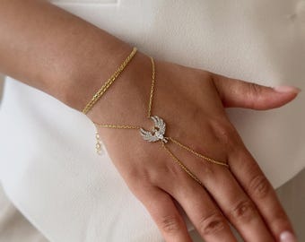 Phoenix Hand Chain Bracelet | 925 Sterling Silver Dainty Jewelry | Adjustable Mystical Gift for Her
