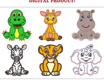 Baby Animals Applique Embroidery Designs: Kids Machine Embroidery Files (Digital Download)