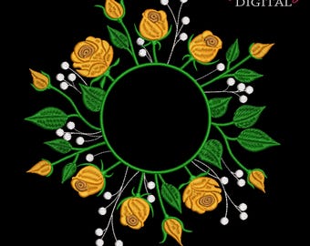 Floral Rose Wreath Embroidery Design: Machine Embroidery Frame (DST, PES) (Instant Download File)