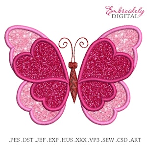 Butterfly Applique Machine Embroidery Design, Cute Girl Side Butterfly Applique Embroidery Files, Girl Butterfly Embroidery Design, 10 sizes