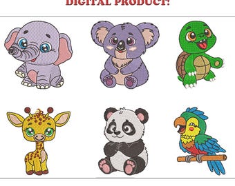 Baby Tropical Animals Embroidery Designs: Kids Machine Embroidery (Digital Download)