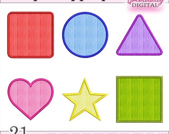 Shape Applique Embroidery Designs: Circle, Heart, Star (Digital File)