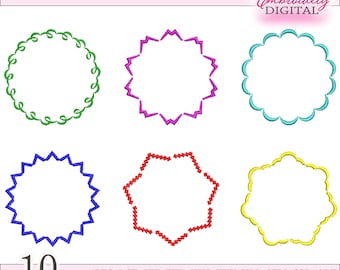 Conjunto de diseños de bordado de marcos redondos: Bordes circulares elegantes (archivo digital)