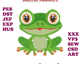 Cute Baby Frog Machine Embroidery Design, 10 Sizes (Digital File)