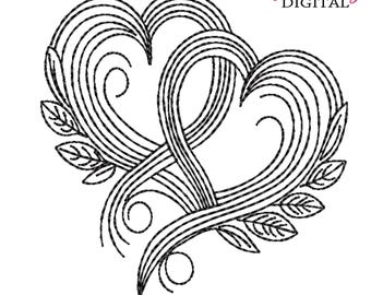 Vintage Herzen Stickdatei: Liebe, Florale Akzente (10 Größen) (Digitale Datei)