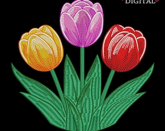Colorful Tulips Machine Embroidery Design: Floral Pattern (10 Sizes) (Digital File)