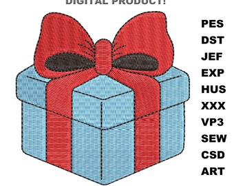 Present Machine Embroidery Design, Christmas Gift box Pattern Files, 10 sizes,  PES DST JEF