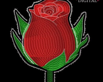 Realistische Rosenknospe Stickdatei: anpassbare Farben, mehrere Größen (Instant Download)