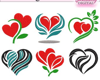 Heart Logo Embroidery Designs: Set of 6 (Digital Download)