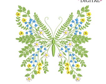Floral Butterfly Embroidery Design, Wildflower Silhouette (PES DST JEF etc)