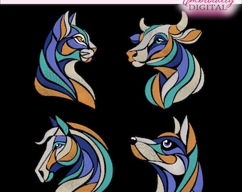 Abstrakte Tiere Stickmotive: Wild Animal Bundle (10 Größen) (Instant Download)