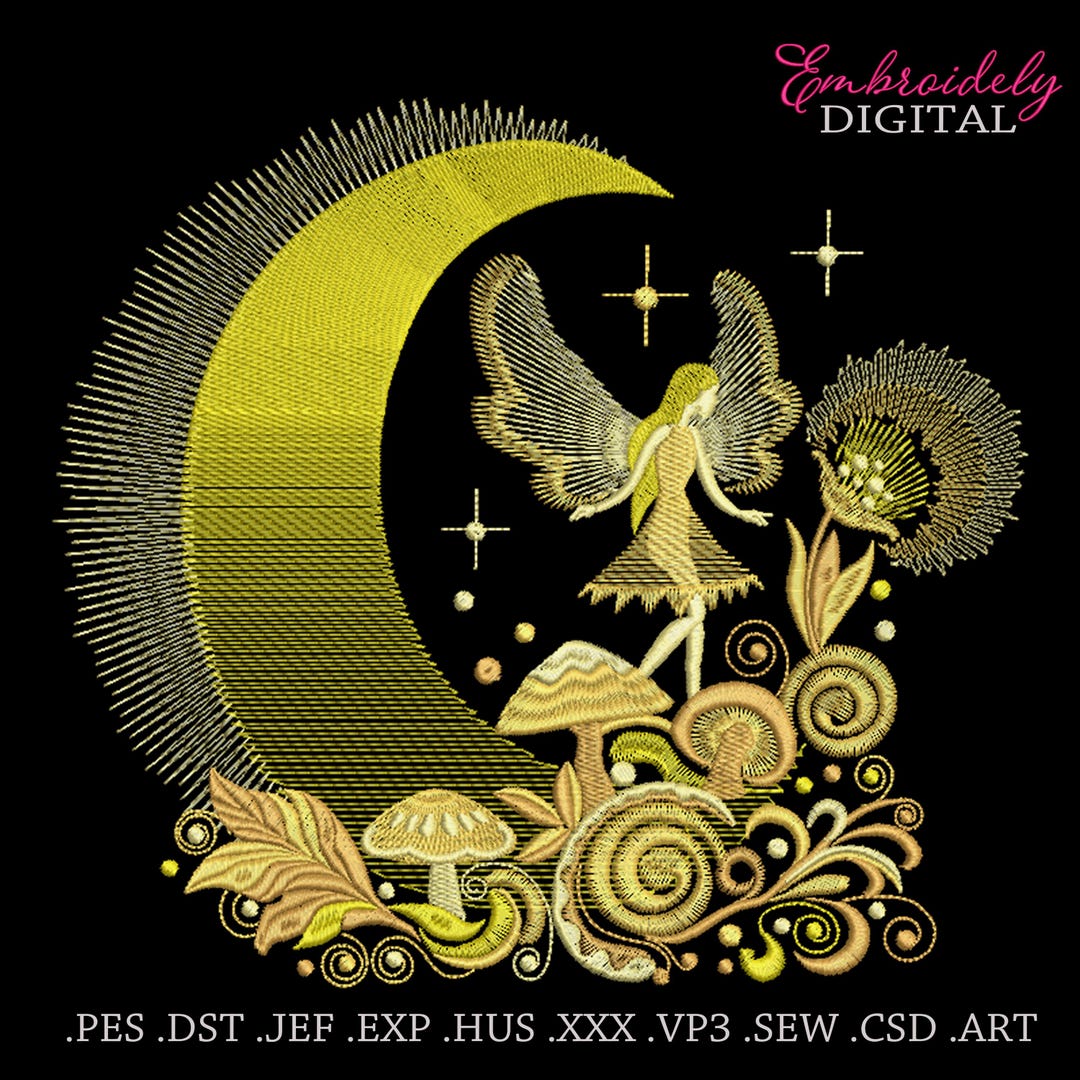 Magic Fairy With Moon Mushrooms Machine Embroidery Design, Fairy Stitch ...