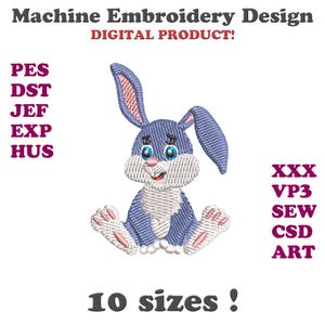 Projekt haftu Baby Rabbit, Projekty haftu maszynowego Bunny, Pliki z uroczymi projektami haftu maszynowego Bunny, 10 rozmiarów