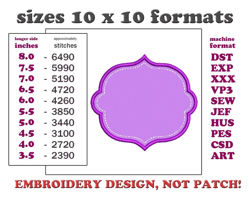 Jef Frame Frames Applique Embroidery Designs: Elegant Stitch, 10 Sizes (PES, DST ...