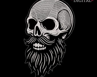 Bärtige Totenkopf Stickdatei: Biker Gothic Line Art Stickdatei (Instant Download)