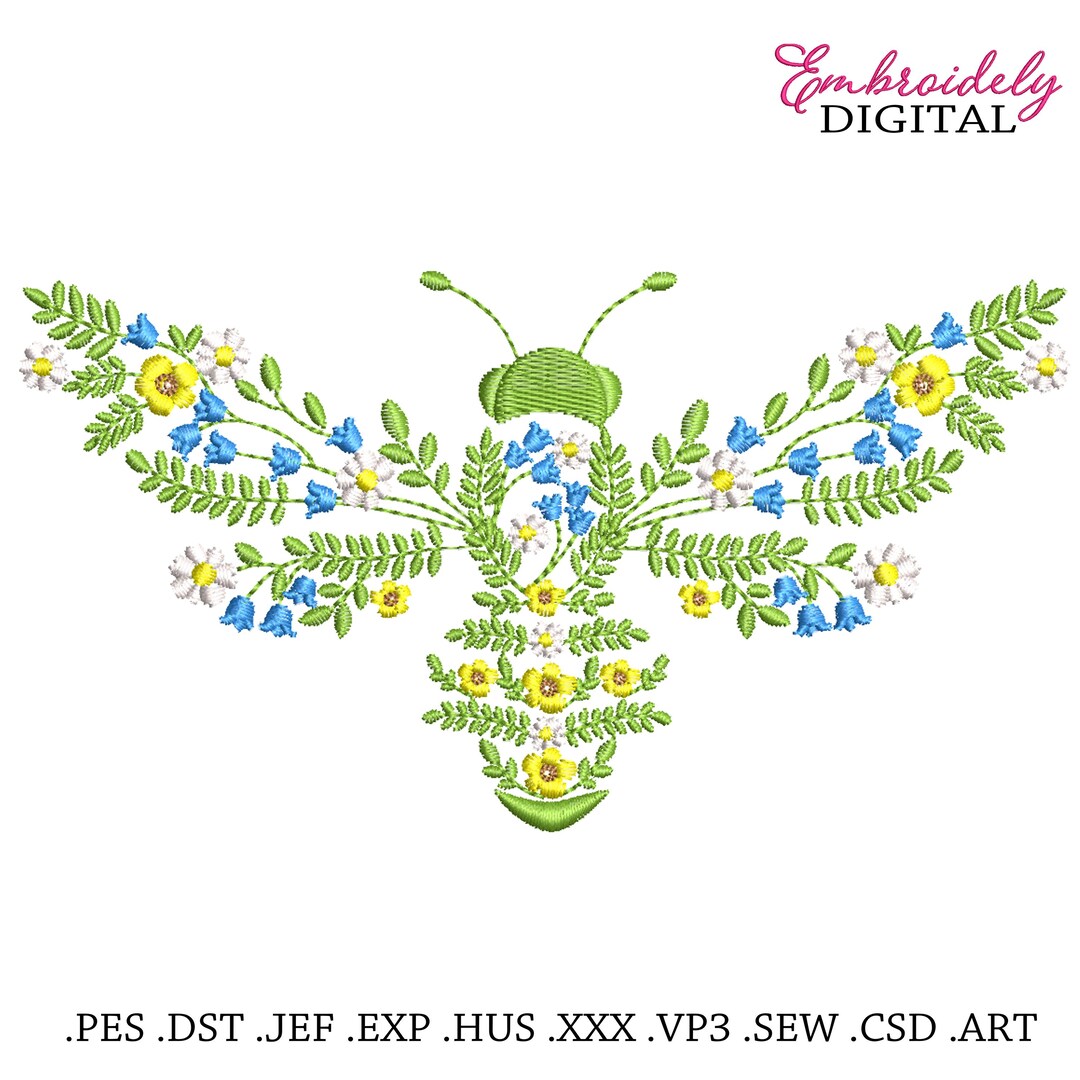 Floral Honeybee Machine Embroidery Design / Wildflower Bee Pattern ...