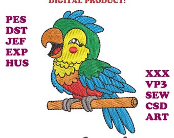 Parrot Embroidery Design, Bright Bird Machine Pattern, Animal PES DST JEF Files, 10 sizes