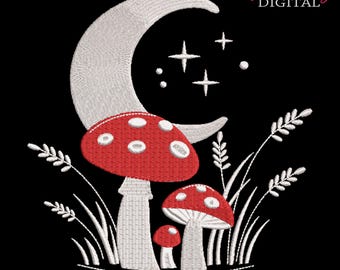 Mushroom Moon Embroidery Design: Folk Art Amanita (Instant Download)