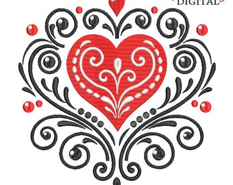 Vintage Hearts Embroidery Design: Love Heart Machine Embroidery Files (10 Sizes)