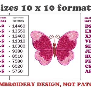 Butterfly Applique Machine Embroidery Design, Cute Girl Side Butterfly Applique Embroidery Files, Girl Butterfly Embroidery Design, 10 sizes