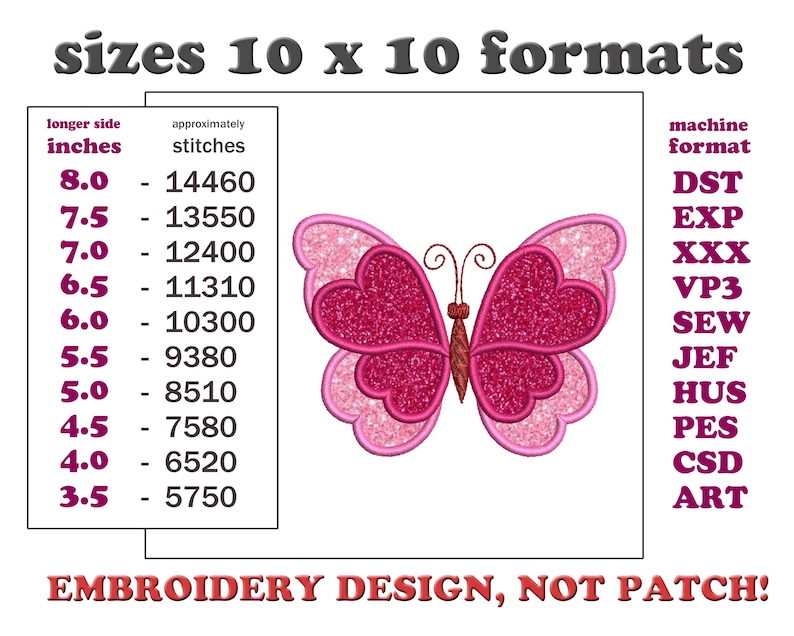 Butterfly Applique Machine Embroidery Design, Cute Girl Side Butterfly Applique Embroidery Files, Girl Butterfly Embroidery Design, 10 sizes