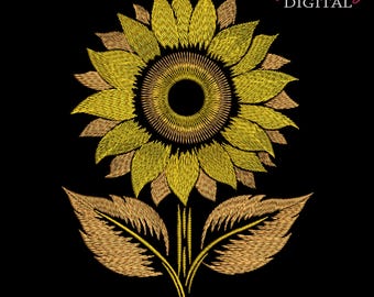 Disegno per ricamo a macchina di un girasole radioso – Eleganti file digitali per ricamo di girasoli dorati in 10 dimensioni