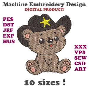 Baby Bear Embroidery Design, Teddy Bear Machine Embroidery Designs, Cute Bear in a Hat Embroidery Design Files, 10 sizes