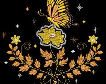 Schmetterling Stickdatei, Frühlingsblume, Blumenzweig (Alle Formate) (Digitaler Download)