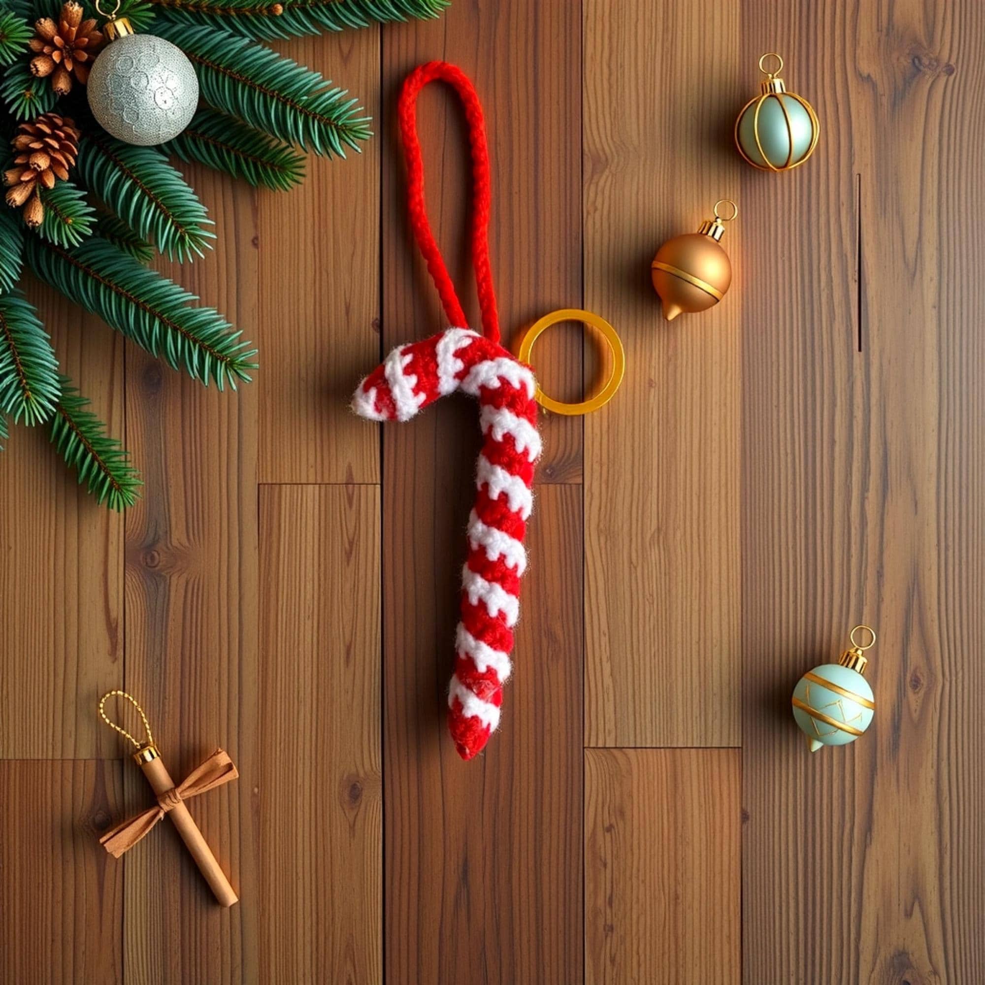 Crochet Candy Cane Keychain: Handmade Christmas Ornament