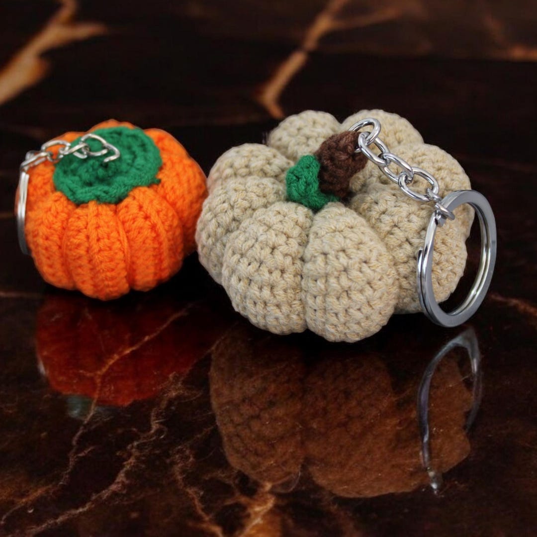 Set of 2 Crochet Pumpkin Keychains – Handmade Cotton Amigurumi Fall Bag ...