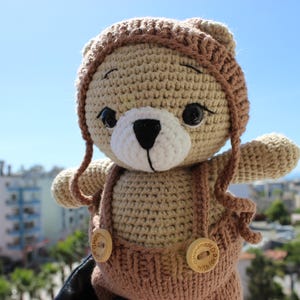 Crochet Pilot Bear Plushie: Handmade Cotton Amigurumi Teddy
