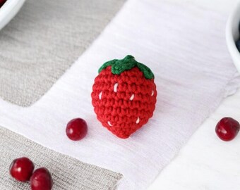 Handmade Crochet Strawberry Keychain: 100% Cotton Amigurumi Bag Charm