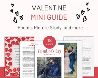 Mini guía de arte y poesía de San Valentín (PDF) / 5 poemas, 3 estudios de arte, manualidad / Cesta matutina de Charlotte Mason / Imprimible para educación en casa