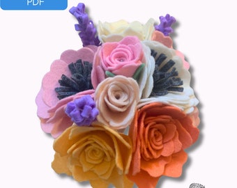 Felt Flower Bouquet Pattern with templates | PDF download| Learn how to make felt roses, anemones, and lavender with this photo tutorial