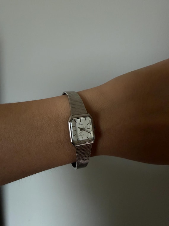 Vintage Timex Rectangular Silver Watch - Working - image 2