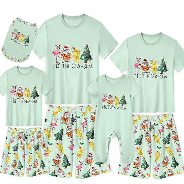 Matching Family Christmas Pajamas Tis The Sea Sun, Custom Family Vacation PJs With Pockets