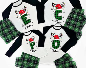Pijamas de Natal personalizados combinando em xadrez, pijamas de Natal exclusivos para a família, pijamas familiares com nome, pijamas personalizados com tamanhos grandes