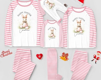 Pijamas de Páscoa combinando para a família: Conjunto de pijamas personalizado com o nome.