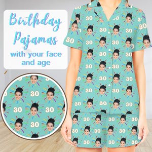 Geburtstags-Pyjama mit Gesicht und Alter passende Familien-Geburtstags-PJs für Erwachsene Plus Size Geburtstags-Outfits für Frauen Männer Geburtstagsgeschenke