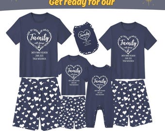 Aangepaste shirts en shorts familiereünie 2025, unieke gepersonaliseerde T-shirts neefreünie, cadeaus familiereünie, pyjama familienaam