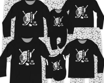 Personalisierter Hockey Pyjama, Familie Passender Weihnachts-PJs, Individuelles Hockey-Geschenk mit Name & Nummer, Hockey-Torhüter-Pyjama-Set, Eishockey-PJs